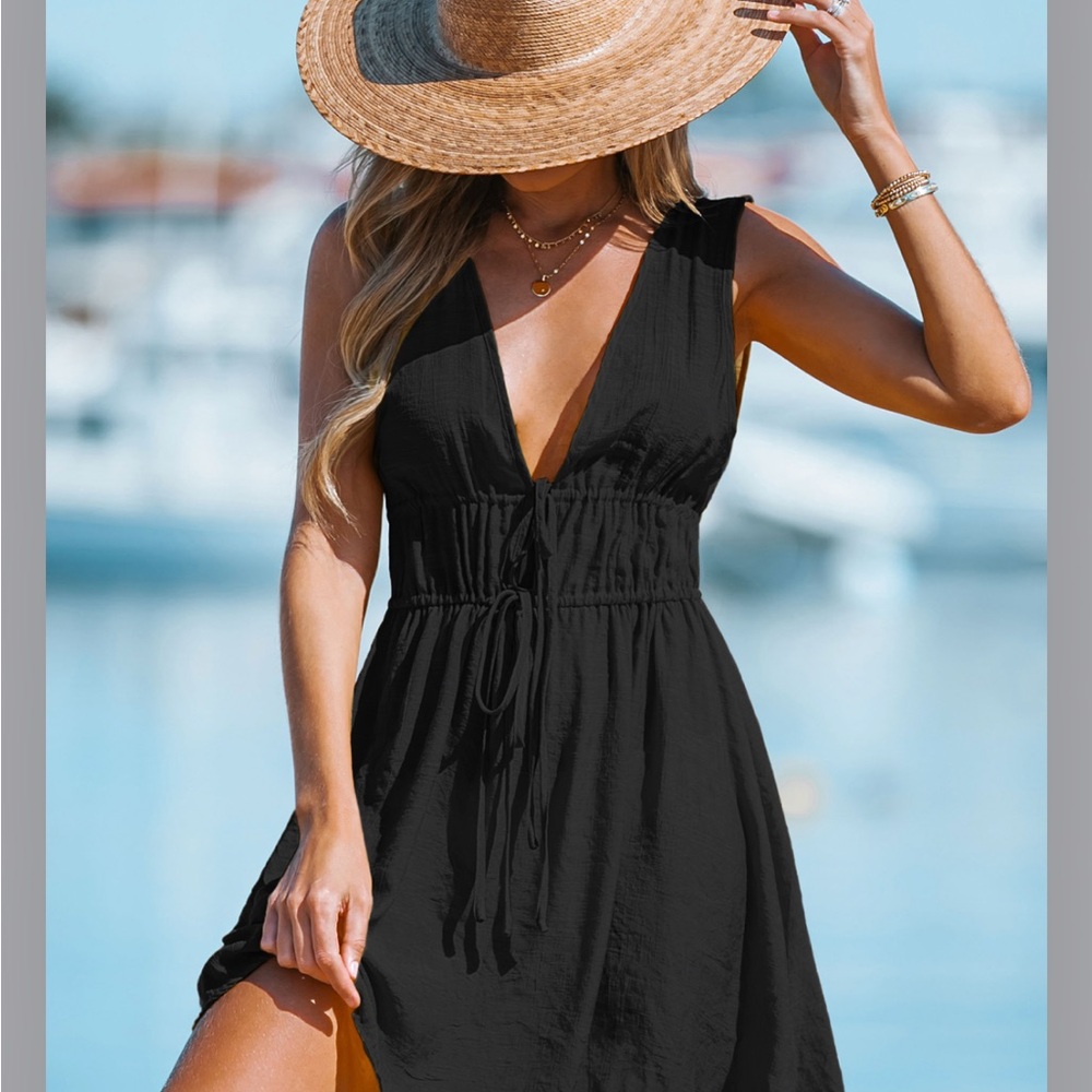Lace- up Black Swim Coverup